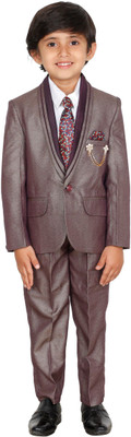 DKGF FASHION Boys Party(Festive) Shirt Trouser, Coat, Tie(Wine)