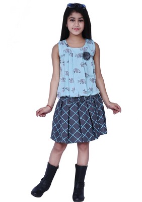 Arshia Fashions Girls Party(Festive) Top Skirt(Blue)