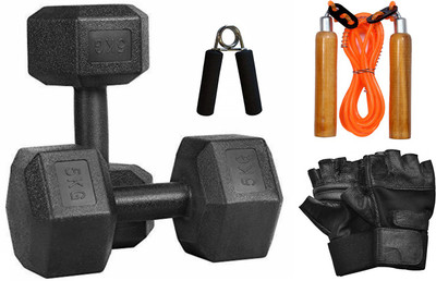 STARX PVC HEXA 5KG Dumbbell Set with Gym Accessories, Dumbbells for Men and Women Fixed Weight Dumbbell(4 kg)
