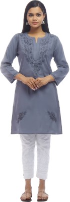 Golden Chikan Export Women Embroidered Straight Kurta(Grey)