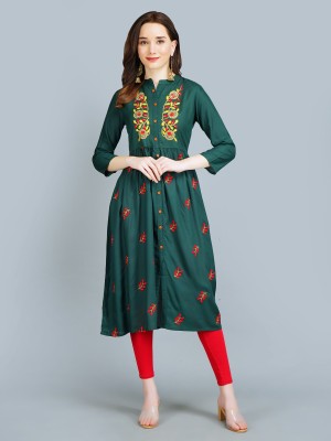 SHREE SHYAM FASHION Women Embroidered Flared Kurta(Dark Green)