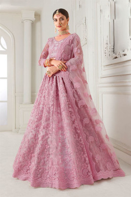 Bharat Origin Embroidered Semi Stitched Lehenga Choli(Pink)