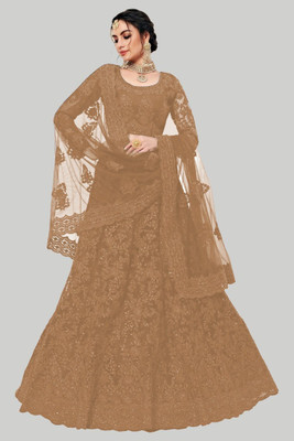 Bharat Origin Embroidered Semi Stitched Lehenga Choli(Beige)