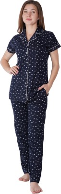 Ani's Secret Women Printed Dark Blue Shirt & Pyjama set