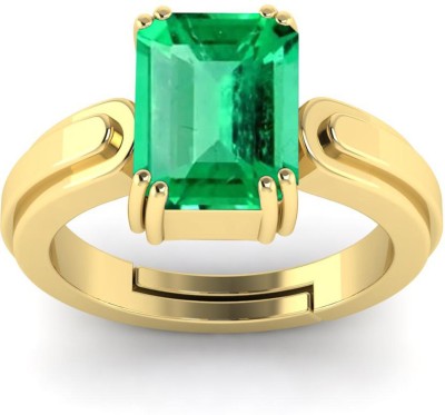 RSPR 7.25 Ratti Untreatet A+ Quality Natural Emerald Panna Gemstone Brass Emerald Gold Plated Ring