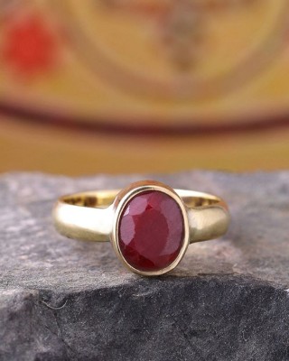 RATAN BAZAAR Ratan Bazaar Natural Ruby Gold Ring For Unisex Copper Ruby Gold Plated Ring