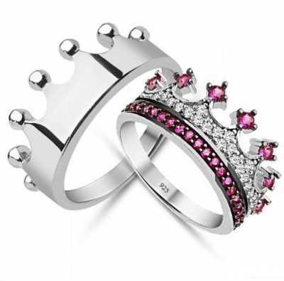 SILVERSHOPE 925 Original Silver Jewelry Her King His Queen Crowns CZ Wedding rings Silver Ring Set
