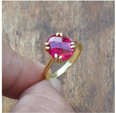 RATAN BAZAAR Ratan Bazaar Beautiful and Natural Ruby Ring For Unisex Copper Ruby Gold Plated Ring