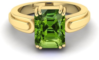 RSPR 11.25 Ratti 10.60 Carat Certified Natural Green Peridot Gemstone Adjustable Brass Peridot Gold Plated Ring