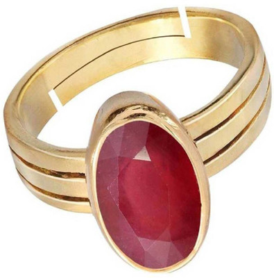 KUNDLI GEMS Kundli Gems Ruby Gemstone For Unisex Copper Ruby Gold Plated Ring