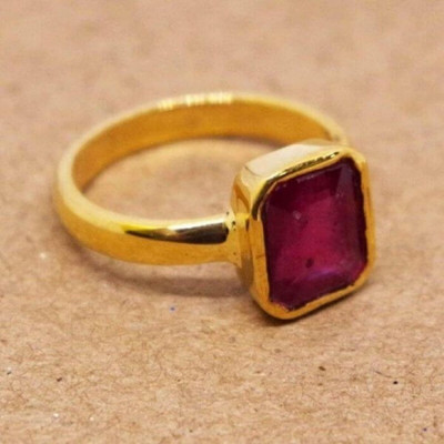 RATAN BAZAAR Ratan Bazaar Natural Gemstone Ruby Gold Ring Copper Ruby Gold Plated Ring