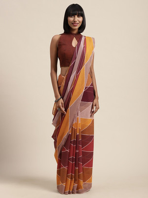 Fourleaf Geometric Print Bollywood Georgette Saree(Multicolor)
