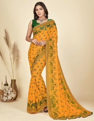 Anand Sarees Printed Daily Wear Georgette Saree(Green, Yellow)