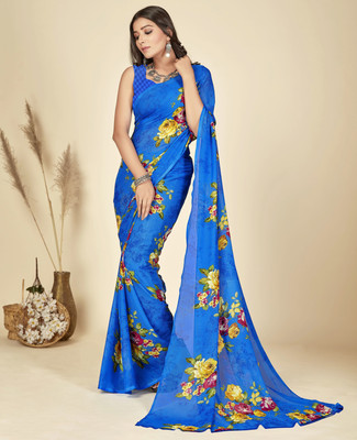 Anand Sarees Floral Print Daily Wear Georgette Saree(Blue)