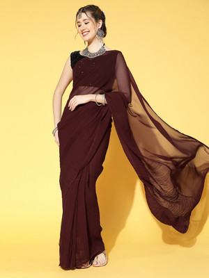 Ratnavati Solid/Plain Bollywood Georgette Saree(Brown)