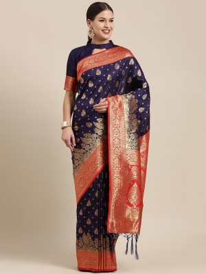 Ratnavati Woven Kanjivaram Silk Blend Saree(Dark Blue)