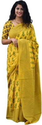 Jashvita Printed Handloom Pure Cotton Saree(Yellow)