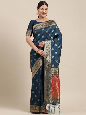 Ratnavati Woven Kanjivaram Silk Blend Saree(Light Blue)