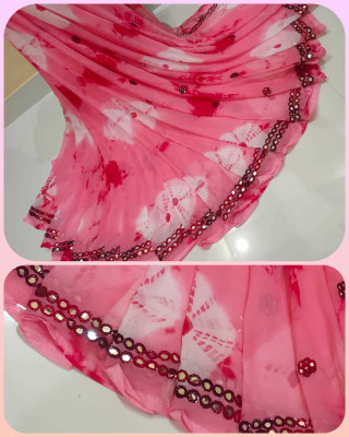 KHATRI AND SONS Color Block Bandhani Chiffon Saree(Red)