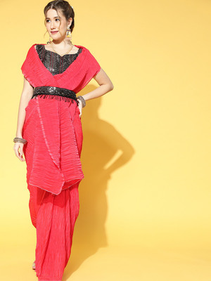 Ratnavati Solid/Plain Bollywood Cotton Blend Saree(Pink)