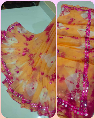 KHATRI AND SONS Color Block Bandhani Chiffon Saree(Yellow)