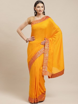 Fourleaf Woven, Embellished Banarasi Silk Blend Saree(Mustard)