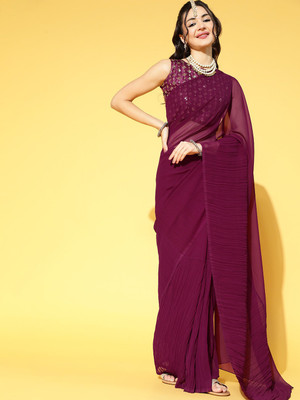 Ratnavati Solid/Plain Bollywood Georgette Saree(Purple)