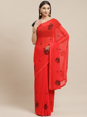 Hritika Embellished Banarasi Georgette Saree(Red)