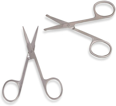 Verceys Curved and Rounded Facial Nose Ear Hair Scissor Scissors(Set of 2, Silver)