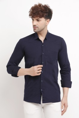 MustTry Men Solid Casual Dark Blue Shirt