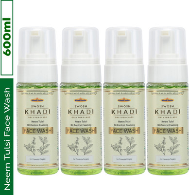 SWOSH Khadi Neem, Tulsi & Vitamin E Oil | Control Foaming  150ML (Pack Of 4) Face Wash(600 ml)
