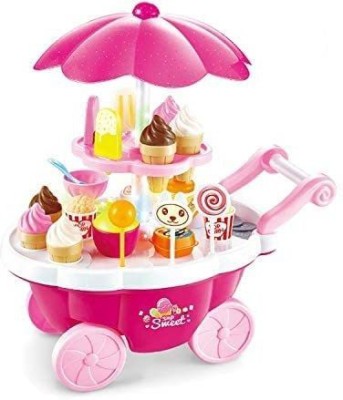 VBE Ice Cream Play Cart Kitchen Set for Girls Toys Without Lights and Music