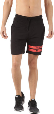 INFINIA Solid, Graphic Print Men Black Casual Shorts