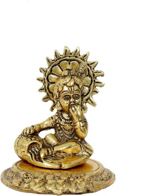 Neo Classic Lord Shri Krishna Bal Gopal Eating Makhan Gift Metal Gold Decorative Showpiece  -  9 cm(Aluminium, Gold)