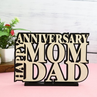 iMPACTGift Happy Anniversary gifts for Mom Dad Best Gift for Marriage. Decorative Showpiece  -  14.5 cm(Wood, Black, White)