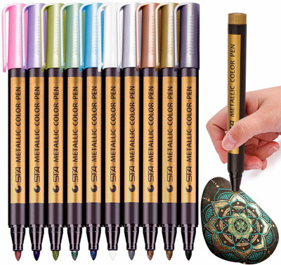 Rangwell matalic brush Nib Sketch Pens(Set of 10, Multicolor)