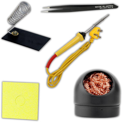 Gilhot Welding Soldering Iron Tip Cleaner Steel Wire W/Stand Set Tool with Siron 25 Watts Soldering Iron and 2 Sponge, Tweezers, Iron Stand 25 W Simple(Pointed Tip)
