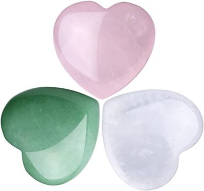 Multiagate Rose Quartz Love Heart Palm Stone Natural Healing Clear Crystal Green Aventurine Polished Asymmetrical Crystal Pebbles(Green, White, Pink 60 g)