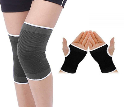 BIGWHEEL Combo Of Unisex Elastic Protector Plam Support Sleeves for Pain Relief With Knee Support