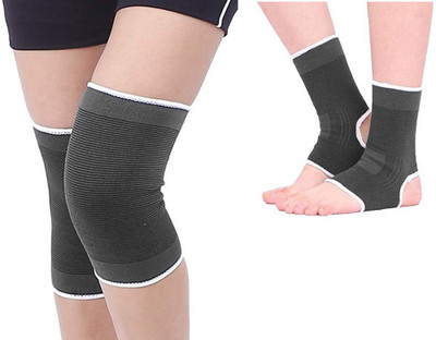 BIGWHEEL Combo Of Unisex Elastic Protector Knee Support Sleeves for Pain Relief With Ankle Support