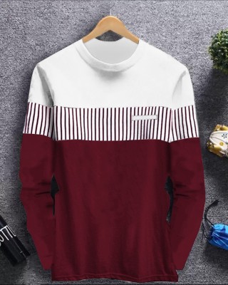 FastColors Solid Men Round Neck White, Maroon T-Shirt
