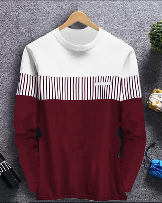 FastColors Solid Men Round Neck White, Maroon T-Shirt