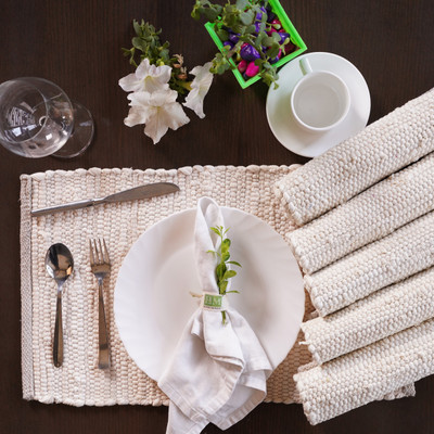 HOMEMONDE Rectangular Pack of 6 Table Placemat(Beige, Cotton)