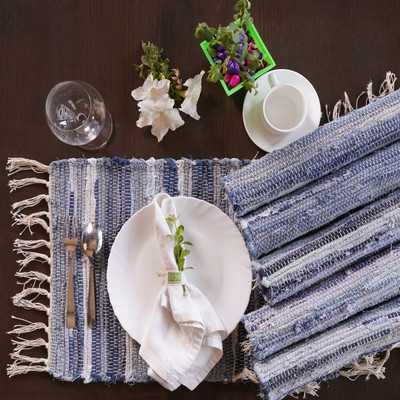 HOMEMONDE Rectangular Pack of 6 Table Placemat(Blue, Polyester)