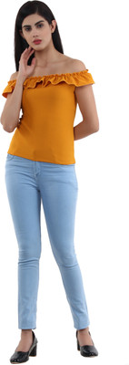DyrectDeals Casual Solid Women Yellow Top