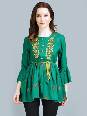 SHREE SHYAM FASHION Casual Embroidered Women Dark Green Top