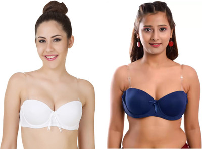 Zylum Fashion Backless Bras with Transparent Invisible Strap Women Push-up Lightly Padded Bra(White, Blue)