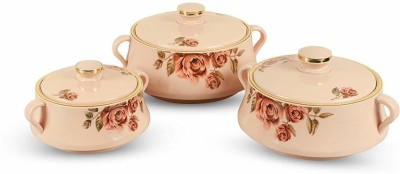 TINKU STORE Insulated Plastic Inner Stainless Steel Floral Casserole Thermal Serving Bowl Thermoware Casserole Set(1000 ml, 1200 ml, 1500 ml)