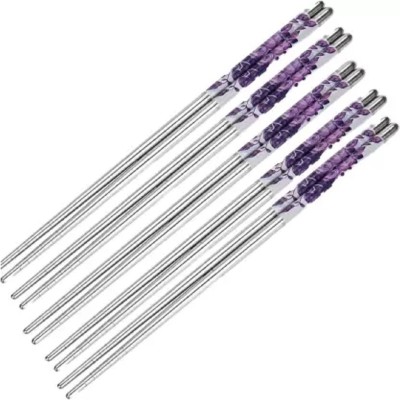 BIZOLO Eating Stainless Steel Chinese Chopstick(Steel, Purple Pack of 10)