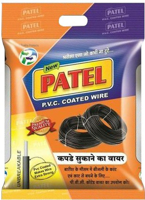Patel Polymers PVC Coated Wire Extra Strong for Clothes Drying Rope, Drying/Hanging Clothes Steel, Plastic, Polypropylene Retractable Clothesline(10 m)